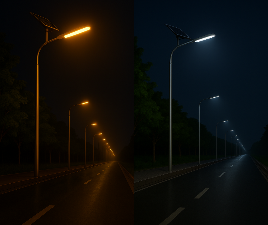 Đèn đường LED năng lượng mặt trời Duhal DHO0501 50W 4 Đèn đường LED năng lượng mặt trời Duhal DHO0501 50W có 2 màu sắc ánh sáng