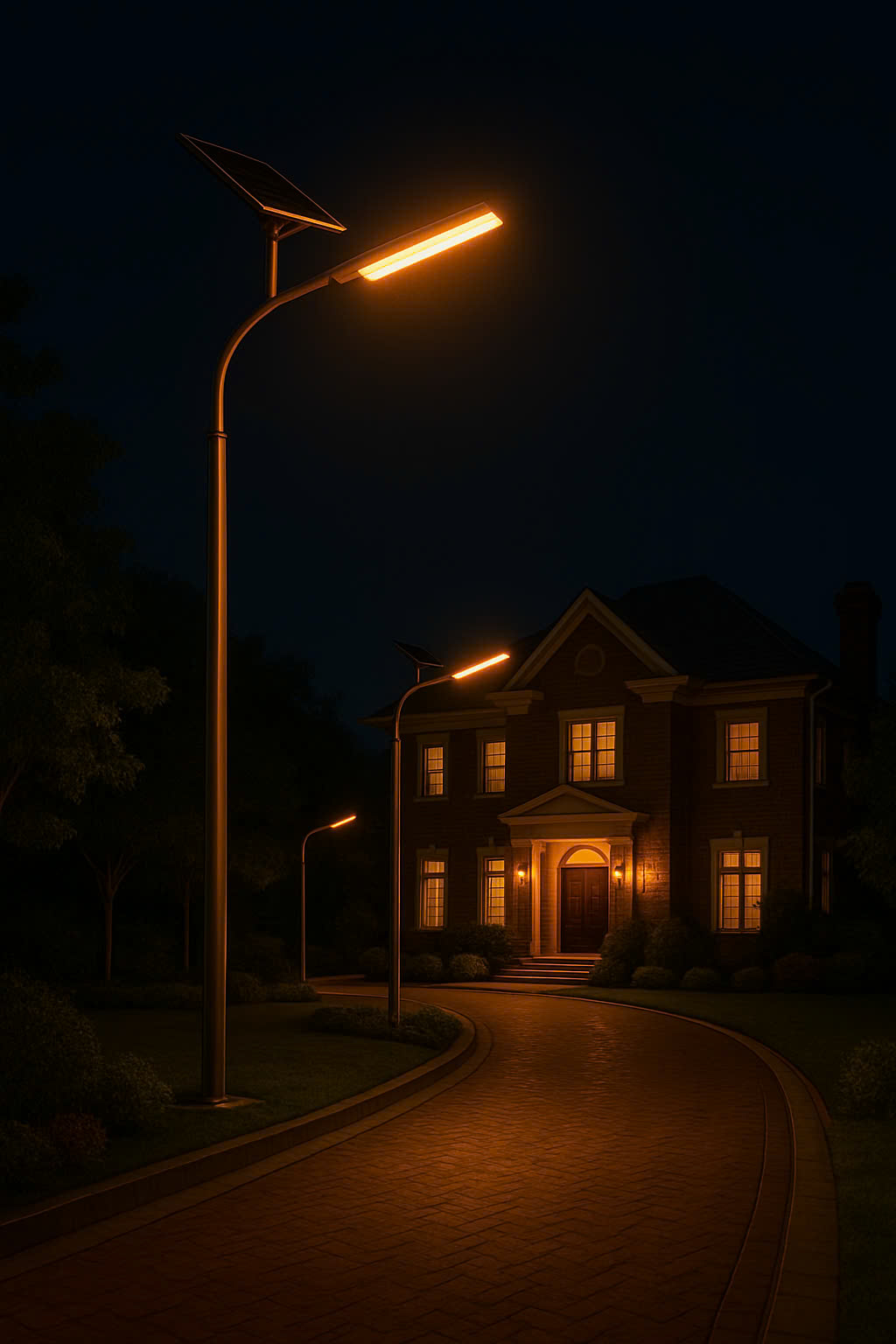 Đèn đường LED năng lượng mặt trời Duhal DHO0501 50W 5 Đèn đường LED năng lượng mặt trời Duhal DHO0501 50W lắp đặt ở biệt thự